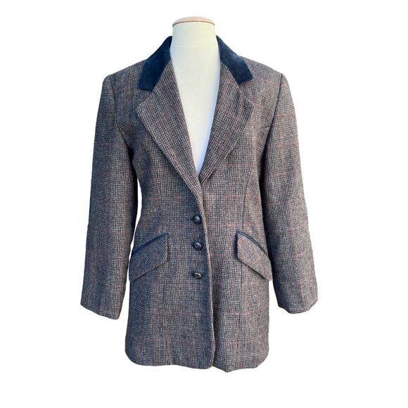 International Scene Womens Equestrian Wool Tweed Blazer Suede Elbow Patches 5/6 - Picture 1 of 7